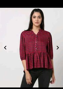 Red Plaid Peplum crop  Top, size S
