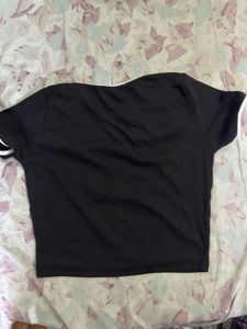 Black Cropped T-Shirt with White Trim