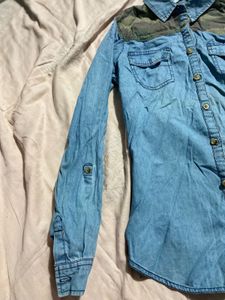 Denim Shirt with Camo Details