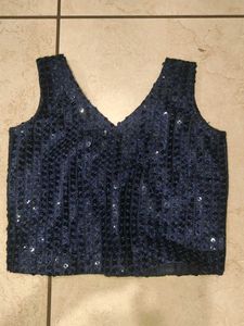 Sparkling Navy Blue Sequin Blouse