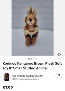 Korimco Kangaroo Brown Plush Soft Toy 8" Small