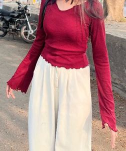 Ribbed Flare Sleeve Crop Top