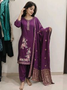 Purple Embroidered Kurta Set