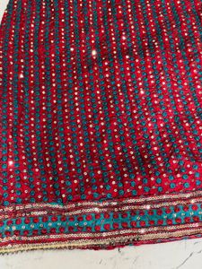 Red & Teal Embroidered Fabric