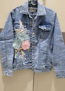 SALE Denim Jacket with Floral Applique