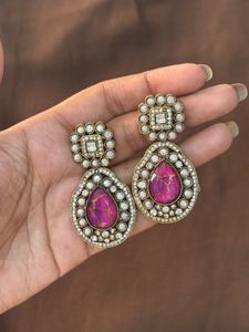 Stunning Pink Stone Dangle Earrings