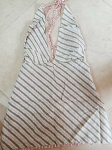 y2k Pink Striped Halter Neck short kurti