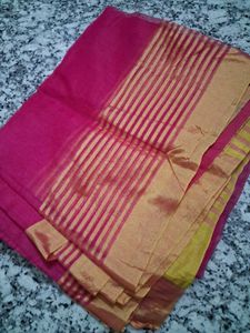 Elegant Pink Saree with Gold Border