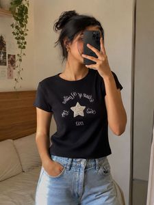 Ribbed Black Graphic Crop top