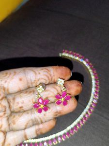 Pink Gemstone Necklace &amp; Earring Set