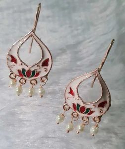 Elegant Enamel &amp; Pearl Drop Earrings