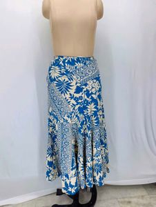 Bohemian Blue Floral Print Midi Skirt