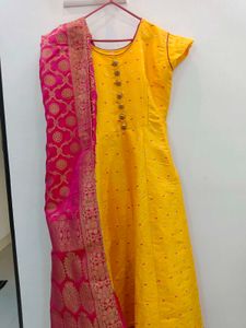 Vibrant Yellow Kurta with Red & White Polka Dots
