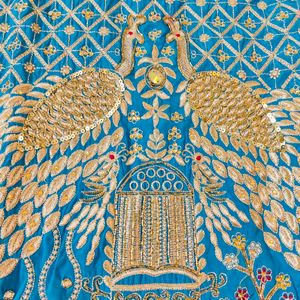 Firozi Blue Peacock Embroidered Party Wear Suit