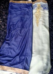 Blue And Cream Colour Saree