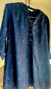 Blue Printed Top/Kurti In Size L, Soft Rayon