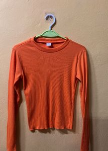 Ribbed Orange Long Sleeve Top