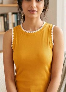 Mustard Yellow Ribbed Crochet Trim Tank Top