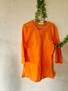 Vibrant Orange Embroidered Kurta