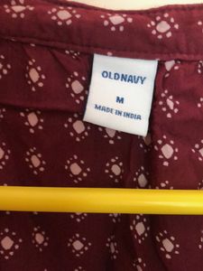 Maroon Printed Button-Up Top