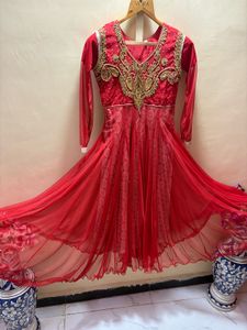 handwork Red Ethnic Gown with Embellishments