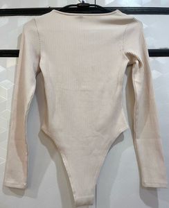 H&amp;M Cream/Light Pink Lace Trim Ribbed Bodysuit