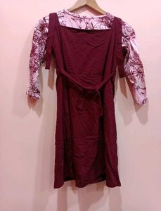 Cute Maroon Lace-Up Mini Dress
