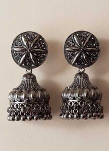 Silver Tone oxidised Jhumka Earrings