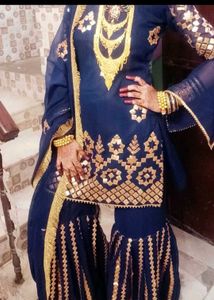 Gold Foil Embroidery Sharara Set