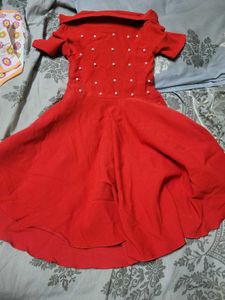Chic Red Pearl Embellished Dress