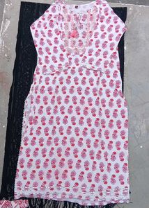 Beautiful White &amp; Pink Kurta Set