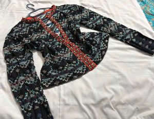 Boho Embroidered Black Cardigan