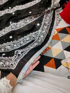 Elegant Black Embroidered Saree