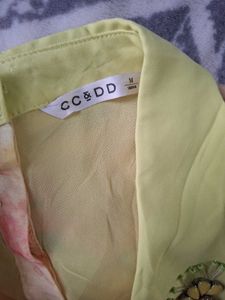 Chic Yellow Bird Print Sheer Top