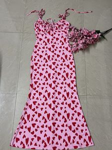 Pink Heart Print Maxi Dress