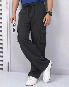Unisex Black Wide Leg Cargo Pants