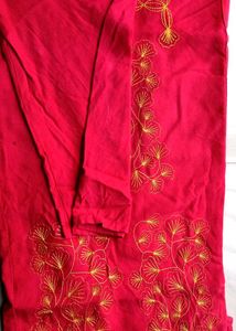 cotton Embroidered Red Kurta✴️🔴