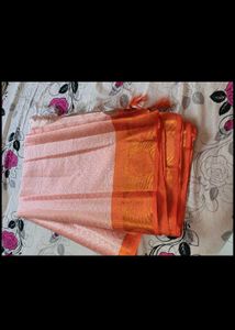 Elegant Peach Banarasi Silk Saree with blouse pc