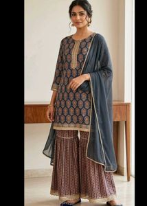 Silk Sharara Suit Set - 40 Bust