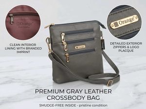 Premium Gray Leather Crossbody Bag