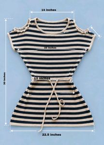 BLACK AND BEIGE STRIPED NET TEXTURE WAIST-TIE