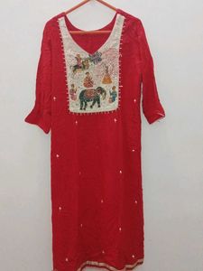 Vibrant Red Embroidered Kurti