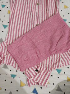 Pink Striped cotton Kurta Set