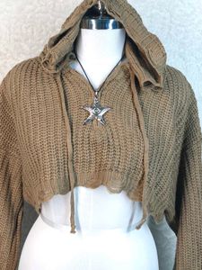 Cropped Knit Hoodie