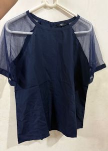 Shein Navy Blue Tulle Sleeve Top