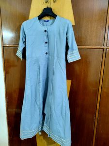 Blue A-Line Kurti with Gold Accents