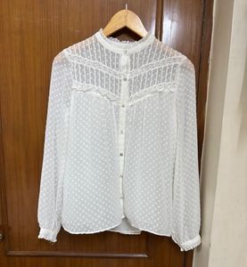 White Sheer Blouse with Lace Detail