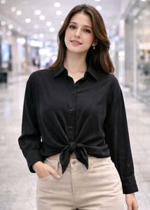 Chic Black Tie-Front Blouse