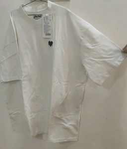 White Oversized T-Shirt with Heart Graphic