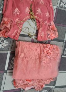 Exquisite Pink Floral Embellished Saree
